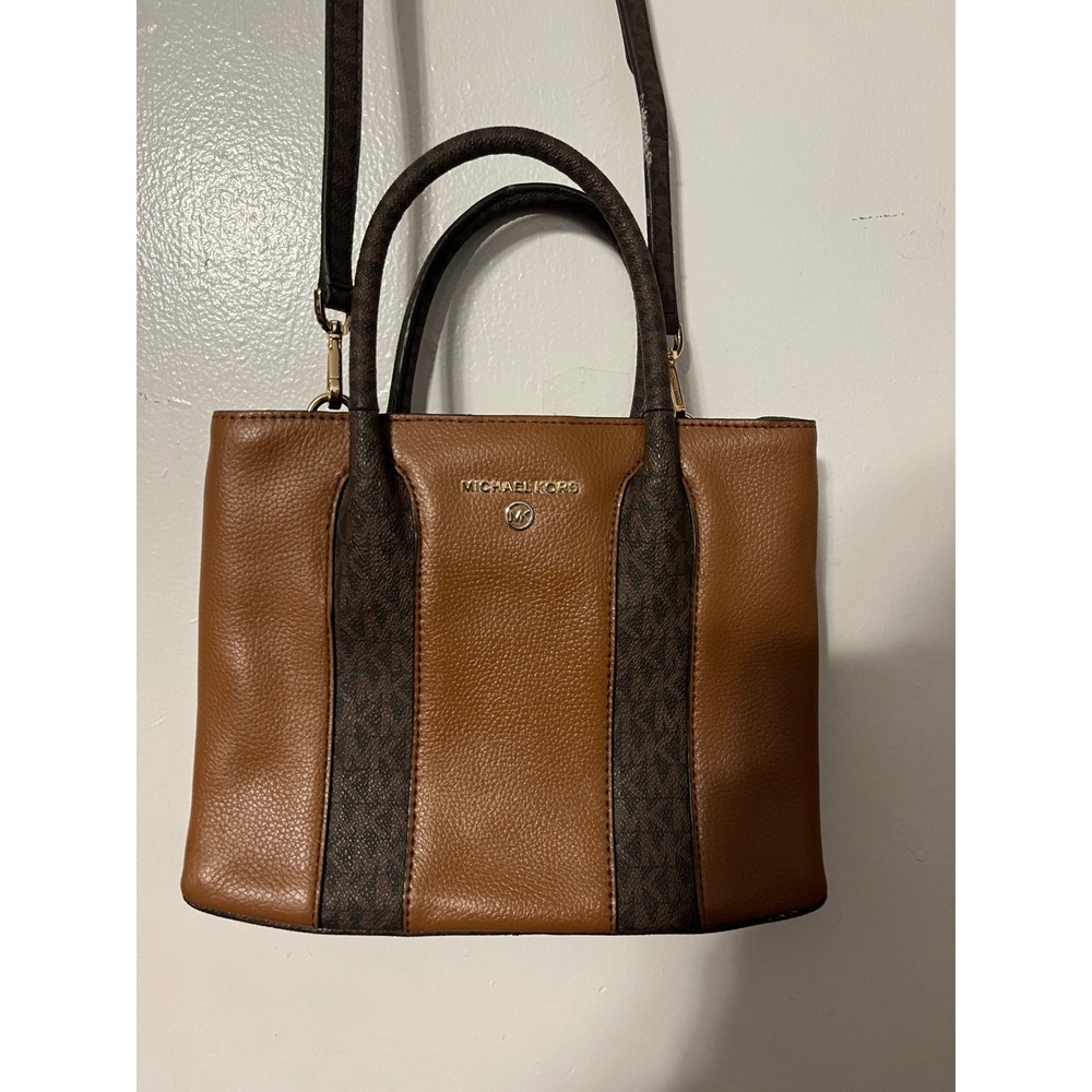 Michael Kors Austin Messenger Bag Luggage Brown Leather Monogram 38F2GANM2L